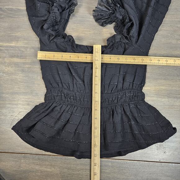 ASTR The Label Top Size XS Black Sparkle V Neck Balloon Sleeve Witchy Peasant - Picture 5 of 6